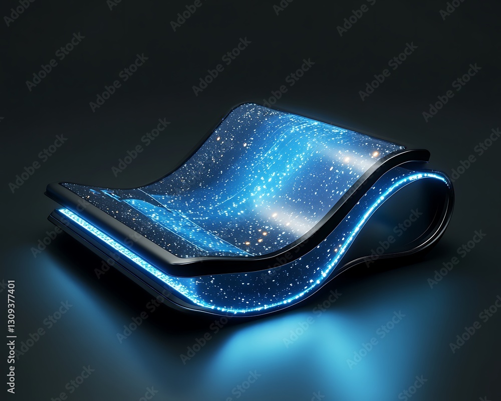Poster a futuristic flexible technology device displaying a luminous screen