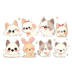 Fototapeta premium Playful and whimsical dog illustrations in vibrant and minimalist designs.