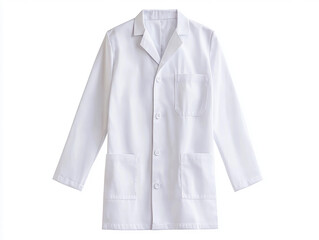 A crisp white medical coat is presented against a simple backdrop