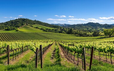 Fototapeta premium Spring Vineyard With Fresh Green Leaves