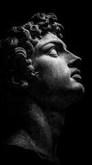 Ancient Greek Marble Head Sculpture in Dramatic Lighting