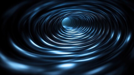 Abstract dark tunnel, swirling blue light,  inner space, digital art
