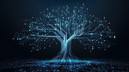 A conceptual image of AI as an organic digital tree, its branches forming new paths.