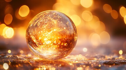 Glass globe glowing, festive bokeh background, winter scene, holiday concept