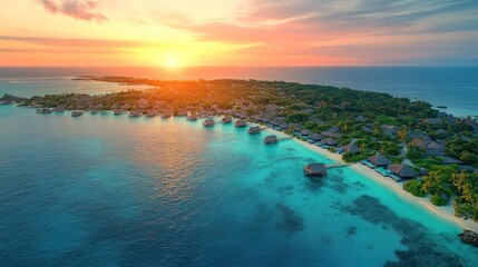 Obraz premium Aerial Sunset Resort Island Paradise