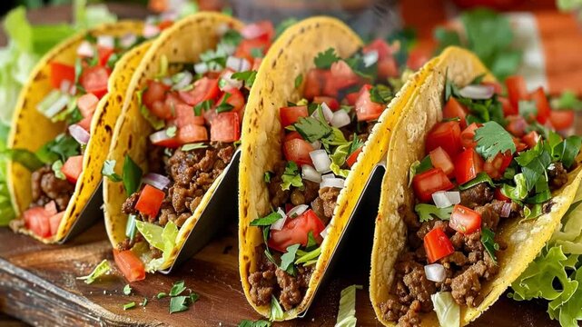 Mexican Tacos with salsa beef tortilla onion