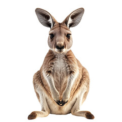 A kangaroo sitting on its haunches looking at the camera.