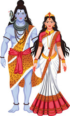 Lord Shiva And Goddess Parvati Character Vector Illustration