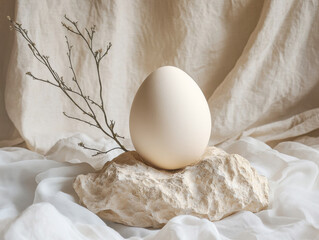 Elegant composition of a single egg resting on a stone