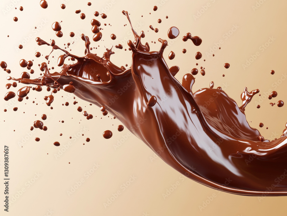Poster chocolate splash creating dynamic movement on a neutral background