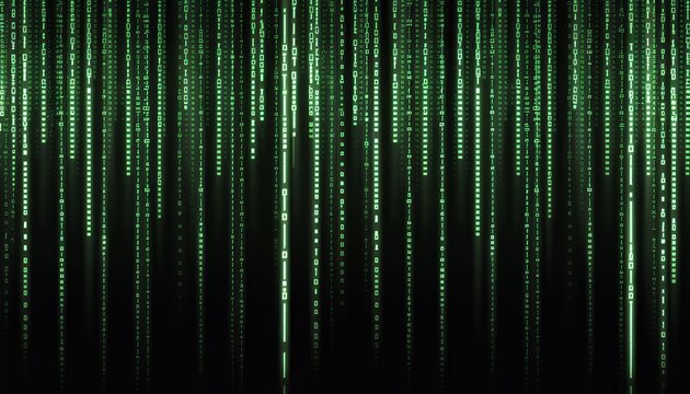 Abstract Green Digital Code Streaming Background Matrix Style Binary Data