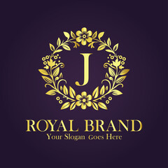 Letter J golden flower vector logo illustration.