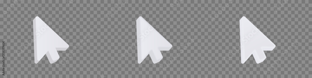 Poster three white digital mouse cursor icons, displayed on a transparent grid. perfect for design or tech 