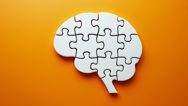 Brain Puzzle: A conceptual image of a brain formed from interlocking puzzle pieces, symbolizing problem-solving, intelligence, and cognitive function.
