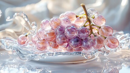 Delicate Glass Grapes on Elegant Dish with Soft Background and Subtle Lighting for Modern Decor