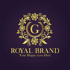 Letter G golden flower logo vector template.