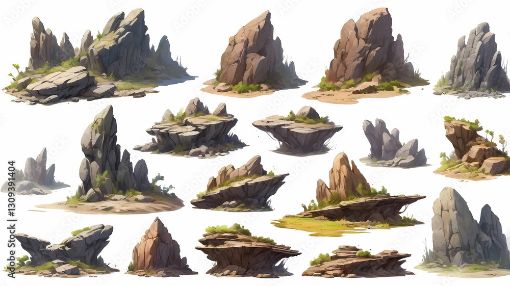 Leinwandbilder a collection of various sizes and shapes of rocks and boulders with some of them having green vegetation
