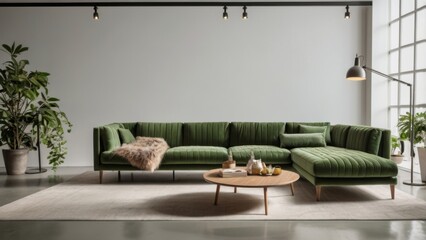 green warm sofa in white background for photoshoot