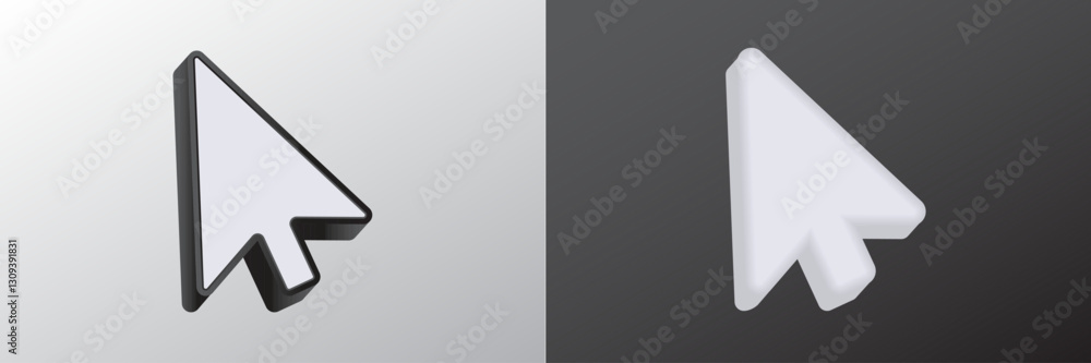 Poster two 3d computer mouse arrows with a light and dark contrast, showcasing simple design.