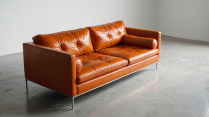 orange sofa in white background, no shadow in the background
