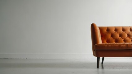 orange sofa in white background, no shadow in the background