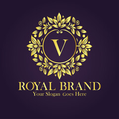 Letter V golden flower logo vector illustration.