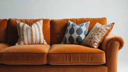 orange sofa in white background, no shadow in the background