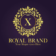 Letter X golden flower logo vector illustration.