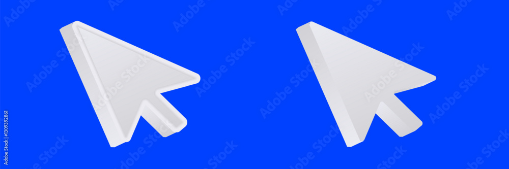 Poster two white computer mouse cursor icons depicted in a simple, digital style.