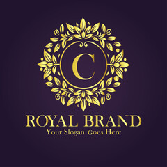 Letter C golden flower logo vector illustration.