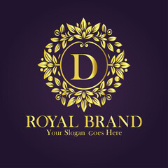 Letter D golden flower logo vector illustration.