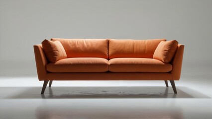 orange sofa in white background, no shadow in the background