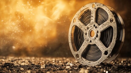 Obraz premium Vintage film background with heavy grain, dust, and light leaks, creating an old cinematic effect. Retro movie texture for nostalgic, grunge, and artistic visual concepts.