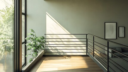 Sunlight Streaming Into Modern Interior with Plant and Minimalist Decor
