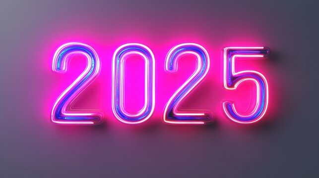 A bold "2025" text with a laser-style glow, inspired by retro neon aesthetics. The infinite loop animation gives it a futuristic yet nostalgic appeal, rendered in 4K, isolated on white background