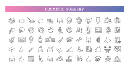 Set of vector line icons of cosmetology and plastic surgery