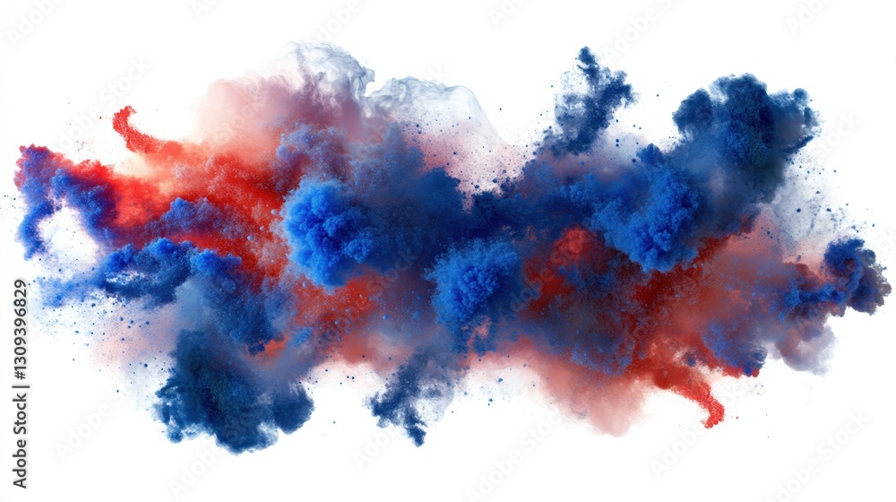 Poster a breathtaking explosion of blue and red fractal clouds, dynamically swirling in a cosmic-like forma