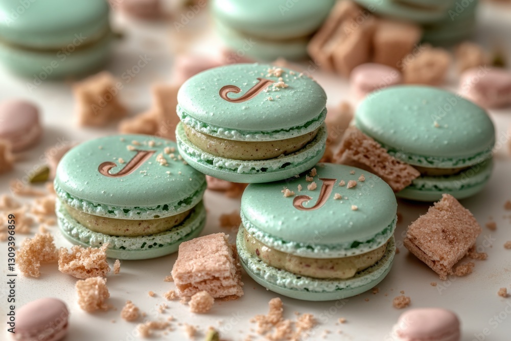 Poster mint green macarons each decorated with a 