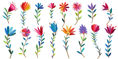 Festive Mexican floral motif. Folk Otomi style graphic, wallpaper.