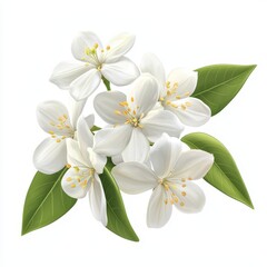 Realistic 3D Icon Cartoon of a Cluster of Fresh White Jasmine Flowers isolated on clear white background