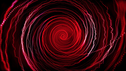 Red tunnel. Red background of circles fly. Hi-tech, sci-fi red background. Wavy spiral rotations of red glowing lines. Red cyber space. Radial circles move slowly. HD, 4K,