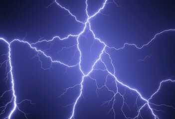 Electrical storm bright powerful lightning strikes illuminating dark ominous sky night