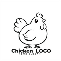 Simple Chicken Vector Logo Design  Cartoonish Poultry Illustration with Customizable Slogan |Black-and-White Chicken Vector Art for Branding