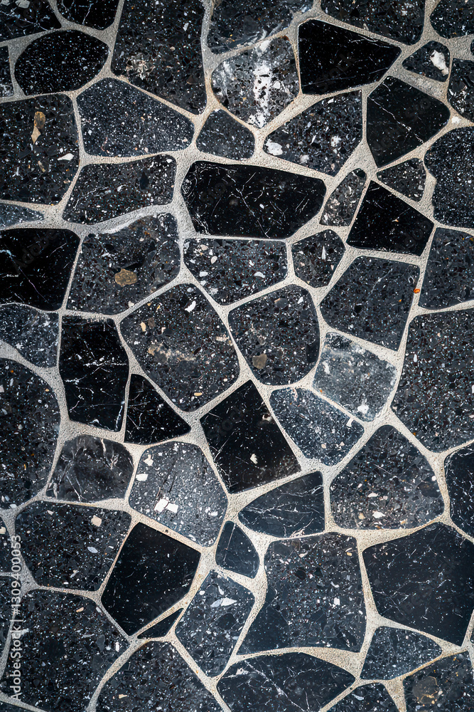 Poster vertical black and gray terrazzo old floor seamless patterns abstract for background.