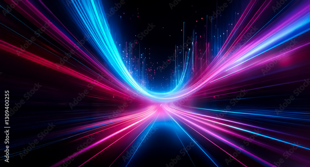 Fototapete vibrant light streaks in blue and pink hues converge and diverge on a dark backdrop, creating a dyna