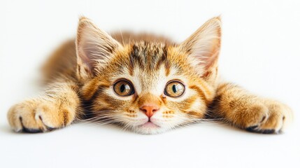 Adorable Kitten Laying on White