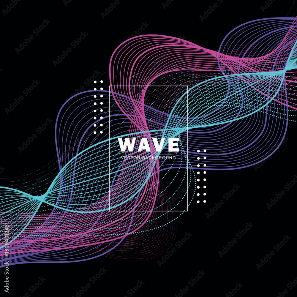 Aufkleber abstract glowing wave lines on dark blue background. dynamic wave pattern. modern flowing wavy lines