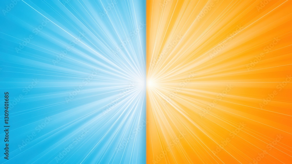 Poster a vibrant split image featuring blue and orange hues radiating light, creating a dynamic and energet
