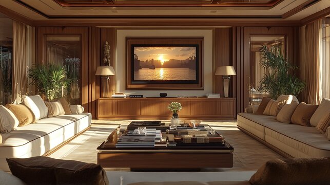 home interior living room with furniture and flat screen television cozy modern design with seating area and entertainment setup