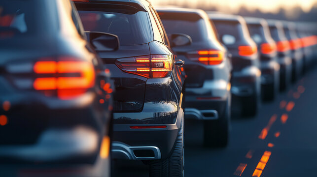 Fleet of new vehicles in dealership lot for auction and sale, car trading, auto business, automobile warehouse, commercial fleet, car dealership, new cars, vehicle fleet, automobile market, car sales
